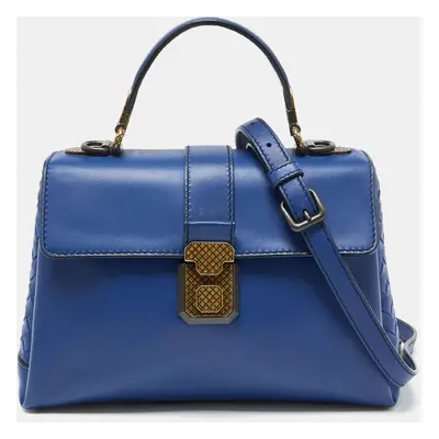 Bottega Veneta Blue Leather Small Piazza Top Handle Bag