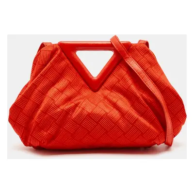 Bottega Veneta Red Increcciato Fabric Small The Point Triangle Bag