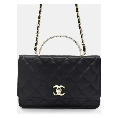 Chanel Black Matelasse Coco Mark Costume Pearl Lambskin Chain Wallet