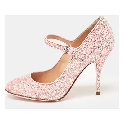 Moschino Pink Glitter and Patent Leather Mary Jane Pumps Size