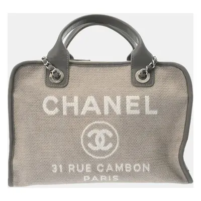 Chanel Grey Canvas Leather Deauville Bowling Bag