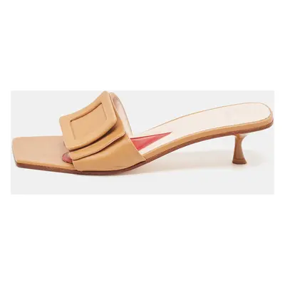 Roger Vivier Brown Leather Covered Buckle Slide Sandals Size