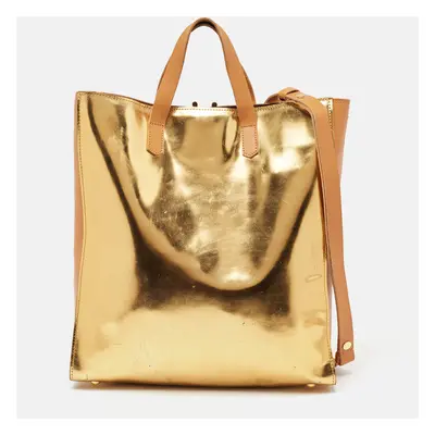 Marni Gold/Beige Patent and Leather Pushlock Tote