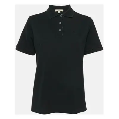 Burberry London Black Logo Embroidered Cotton Polo T-Shirt