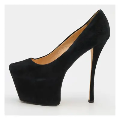 Giuseppe Zanotti Black Suede Square Toe Platform Pumps Size