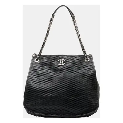 Chanel Black Leather Coco Mark Chain Shoulder Bag