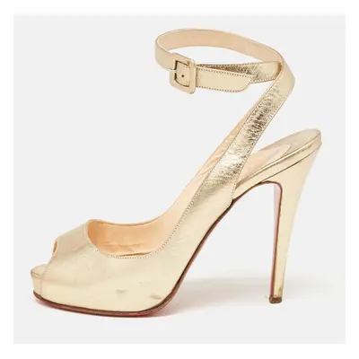 Christian Louboutin Gold Leather Platform Ankle Strap Sandals Size