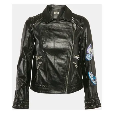 Zadig & Voltaire Black Painted Leather Kawai Biker Jacket