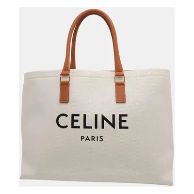 Celine Natural/Brown Canvas Leather Horizontal Cabas Tote Bag