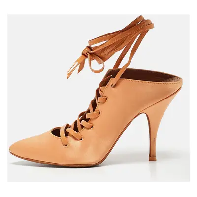 Givenchy Orange Satin Lace Up Backless Mule Sandals Size