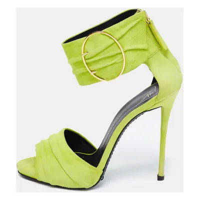 Giuseppe Zanotti Green Suede Open Toe Ankle Cuff Sandals Size 37.5