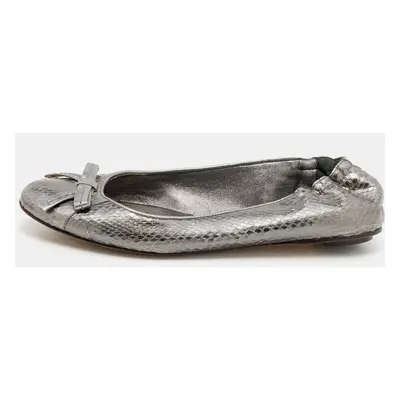 Dolce & Gabbana Metallic Grey Snakeskin Bow Ballet Flats Size 36.5