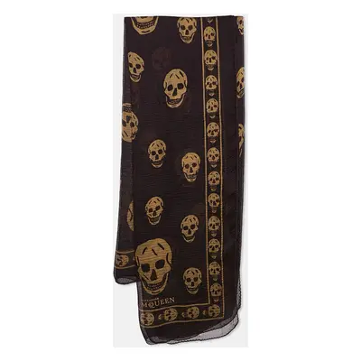 Alexander McQueen Burgundy Skull Print Chiffon Silk Scarf