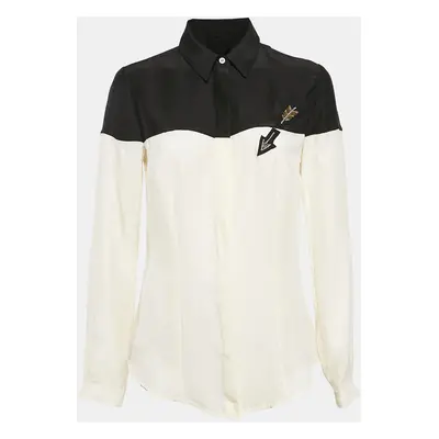 Class by Roberto Cavalli Black/Cream Sateen Silk Embellished Arrow Shirt