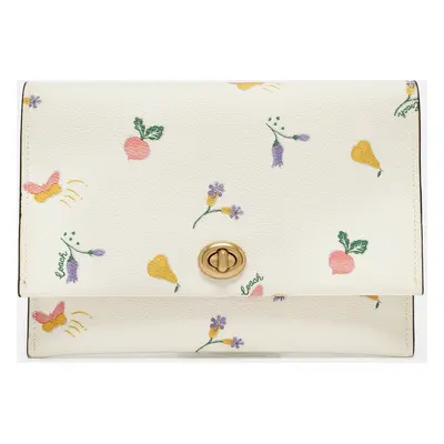 Coach Cream Garden Print Leather Large Turnlock Pouch