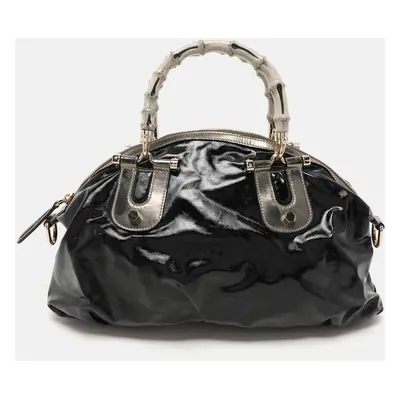 Gucci Black Coated Fabric and Leather Dialux Pop Bamboo Satchel