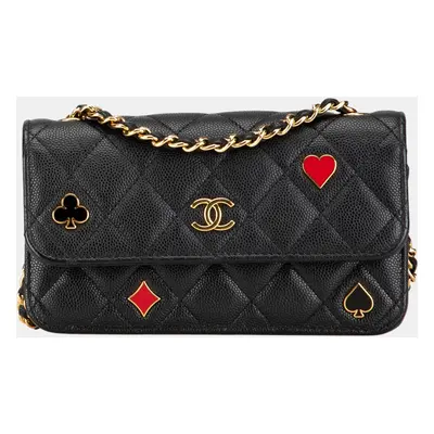 Chanel Black Quilted Caviar Coco Casino Phone Holder on Chain