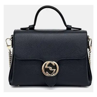 Gucci Black Leather Interlocking Top Handle Tote Bag