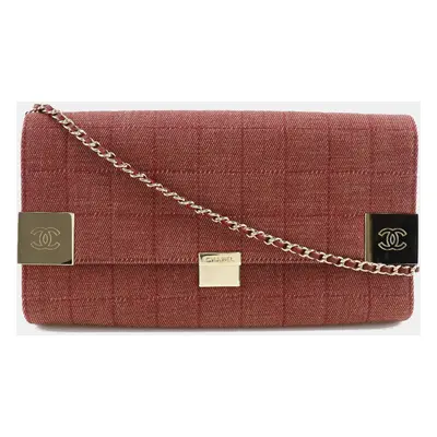 Chanel Red Cotton Canvas Chain Shoulder Bag