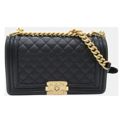 Chanel Black Caviar Skin (Grained Calf) Boy Chanel Chain Shoulder Bag