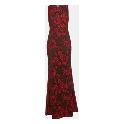 Alice + Olivia Red/Black Floral Patterned Knit Sleeveless Maxi Dress