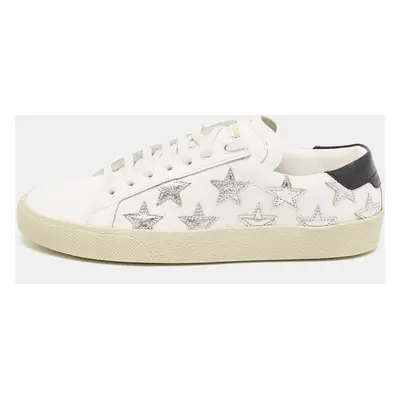 Saint Laurent White/Silver Leather Court Classic Star Sneakers Size 38.5