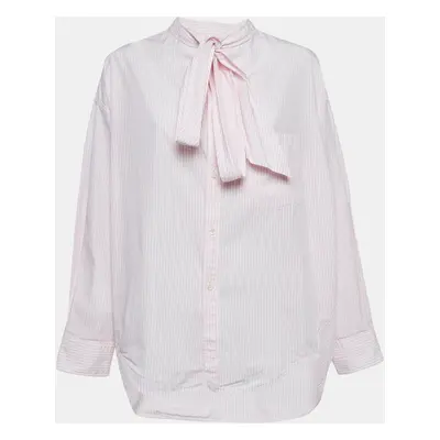 Balenciaga Pink/White Stripe Cotton Neck Tie Detail Oversized Shirt