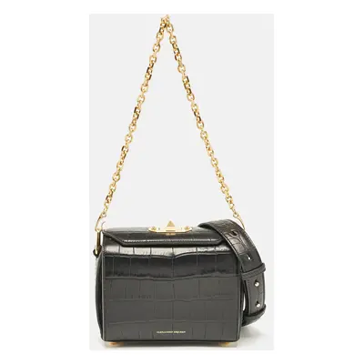 Alexander McQueen Black Croc Embossed Leather Box Shoulder Bag