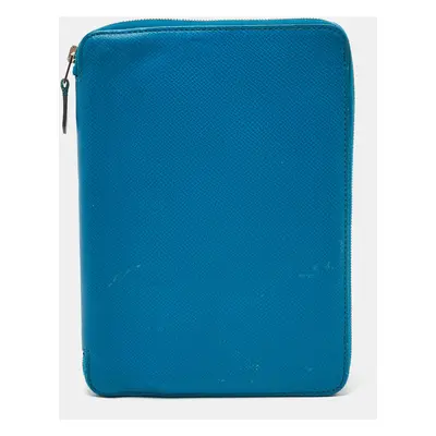 Hermès Blue Izmir Epsom Leather Globe Trotter Zip Agenda Planner