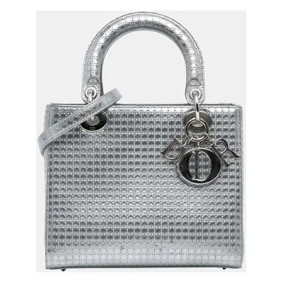 Dior Silver Medium Patent Microcannage Lady Dior