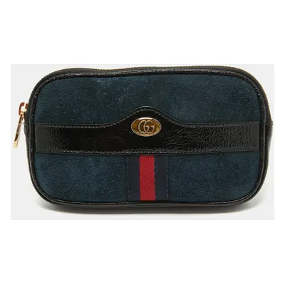 Gucci Black/Navy Blue Suede and Patent Leather Ophidia Belt Bag