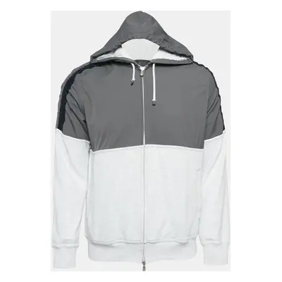 Brunello Cucinelli Grey Cotton and Nylon Zip Front Hoodie