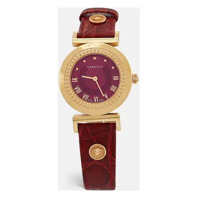 Versace Red Gold Plated Stainless Steel Embossed Leather Vanity P5Q Women's Wristwatch