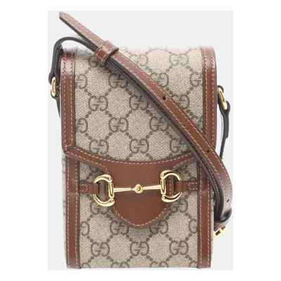 Gucci Beige Brown Supreme Coated Canvas Leather Gg Horsebit Bag