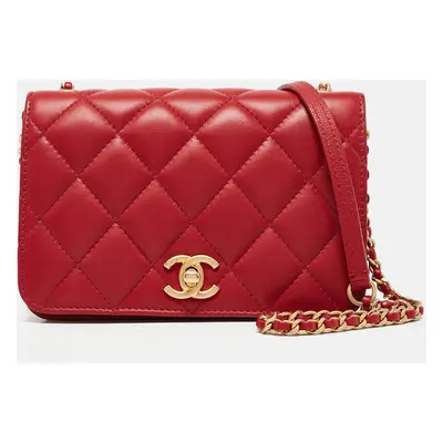 Chanel Red Quilted Leather Mini CC Full Flap Bag