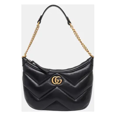 Gucci Black Leather Gg Marmont Small Shoulder Bag