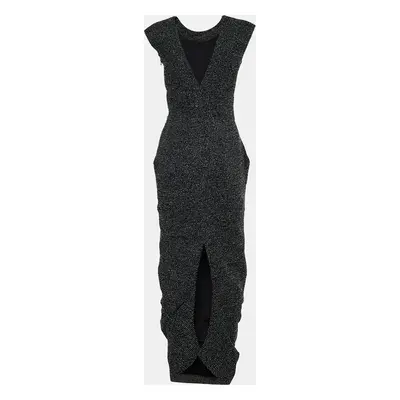 Emporio Armani Black Patterned Wool & Crepe Maxi Dress