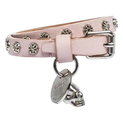 Alexander McQueen Light Pink Leather Skull Wrap Bracelet