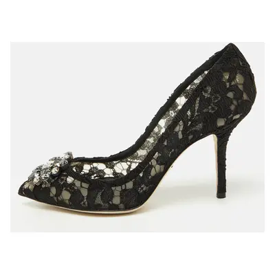 Dolce & Gabbana Black Lace Bellucci Pointed Toe Pumps Size 38.5