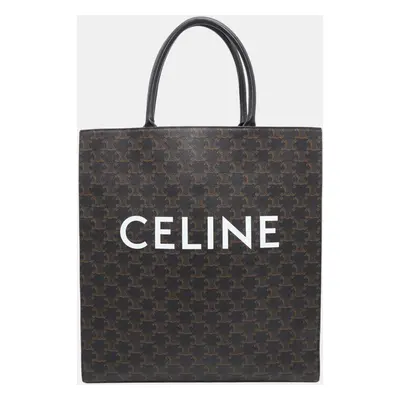 Celine Black/Brown PVC Leather Triomphe Vertical Cabas Bag Size Large