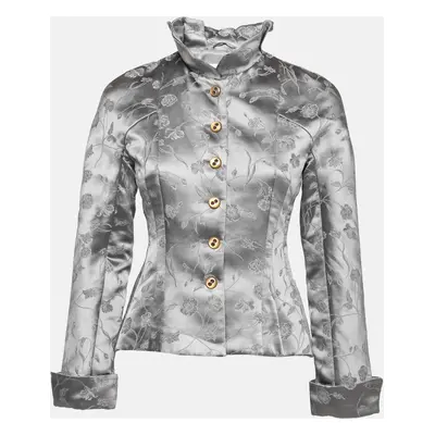 Emporio Armani Grey Floral Embroidered Button Front Jacket