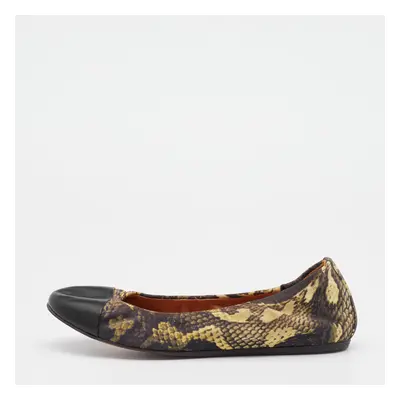 Lanvin Multicolor Printed Fabric and Leather Scrunch Ballet Flats Size