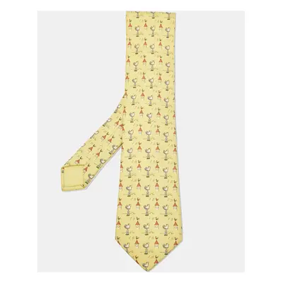 Hermes Yellow Rooster Print Silk Tie