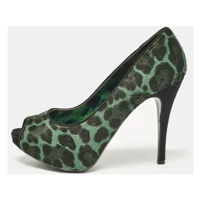 Dolce & Gabbana Green Calf Hair Peep Toe Pumps Size 37.5