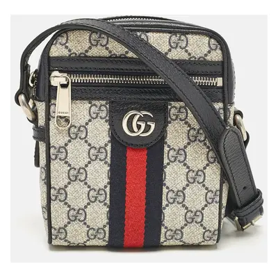 Gucci Beige/Navy Blue GG Supreme Canvas and Leather Ophidia Shoulder Bag