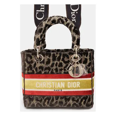 Dior Light Leopard Brown/Red/Yellow Velour Lady Dee bag Size Medium