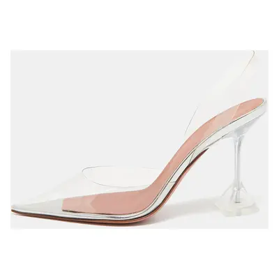 Amina Muaddi Transparent PVC Holli Glass Pointed Toe Slingback Pumps Size 39.5