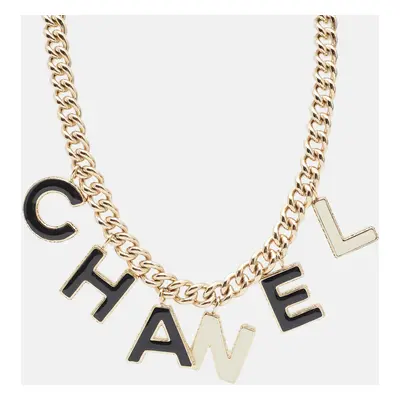 Chanel Letter Logo Enamel Gold Tone Necklace