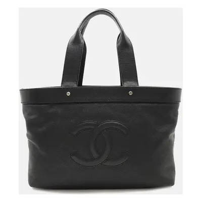 Chanel Black Leather Coco Mark Mesh Tote Bag