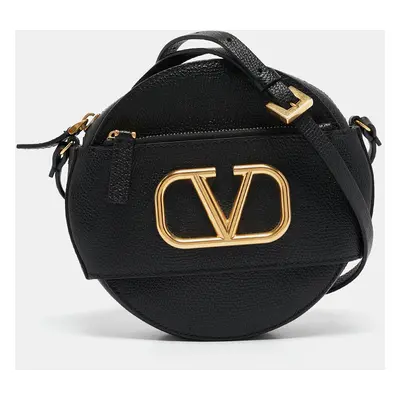 Valentino Black Leather VLogo Round Crossbody Bag